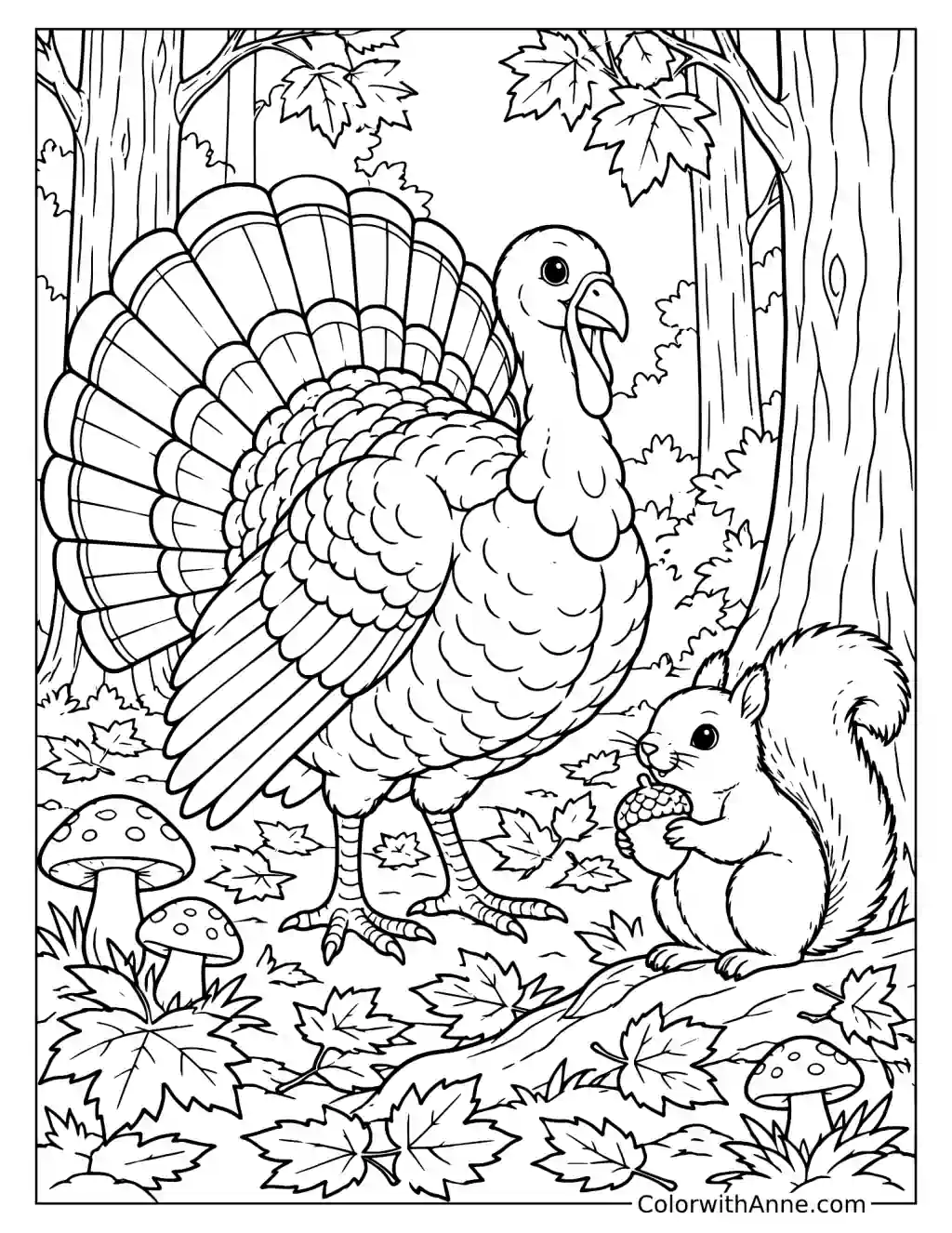 Turkey in an Autumn Forest Coloring Page