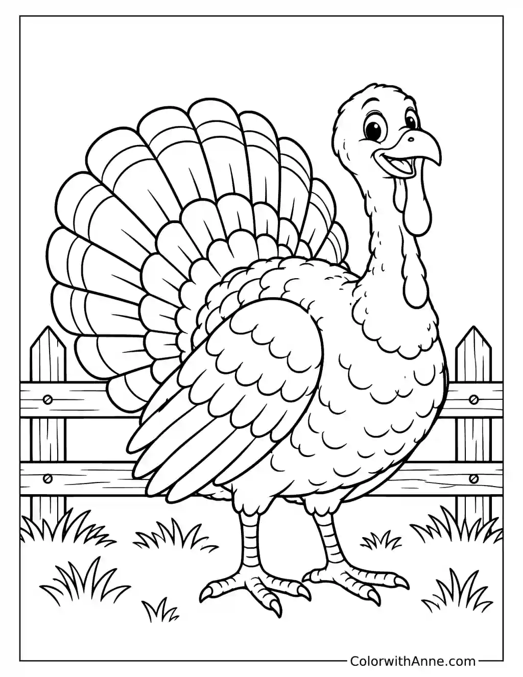 Turkey on the Farm Coloring Page