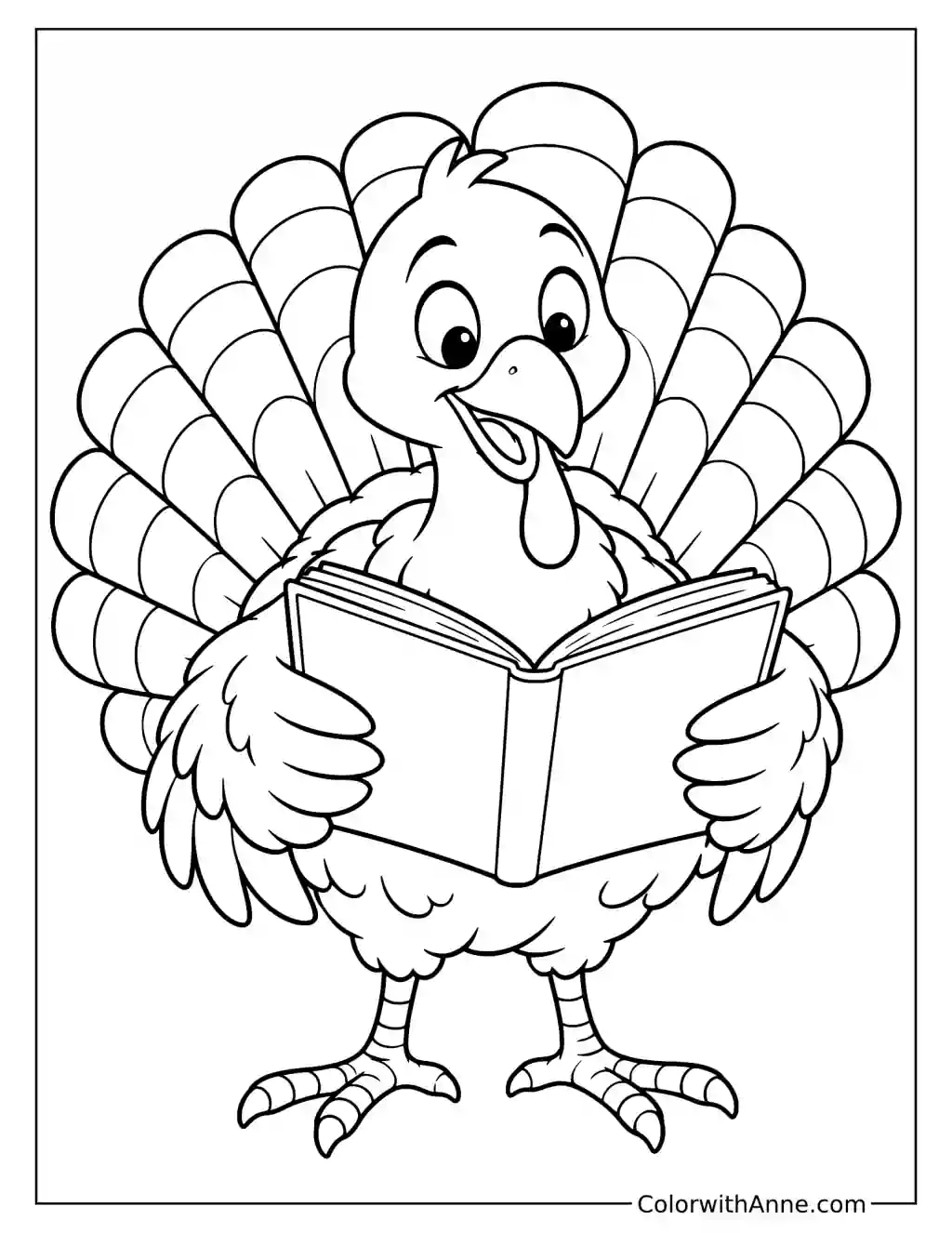 Turkey Reading a Book Coloring Page