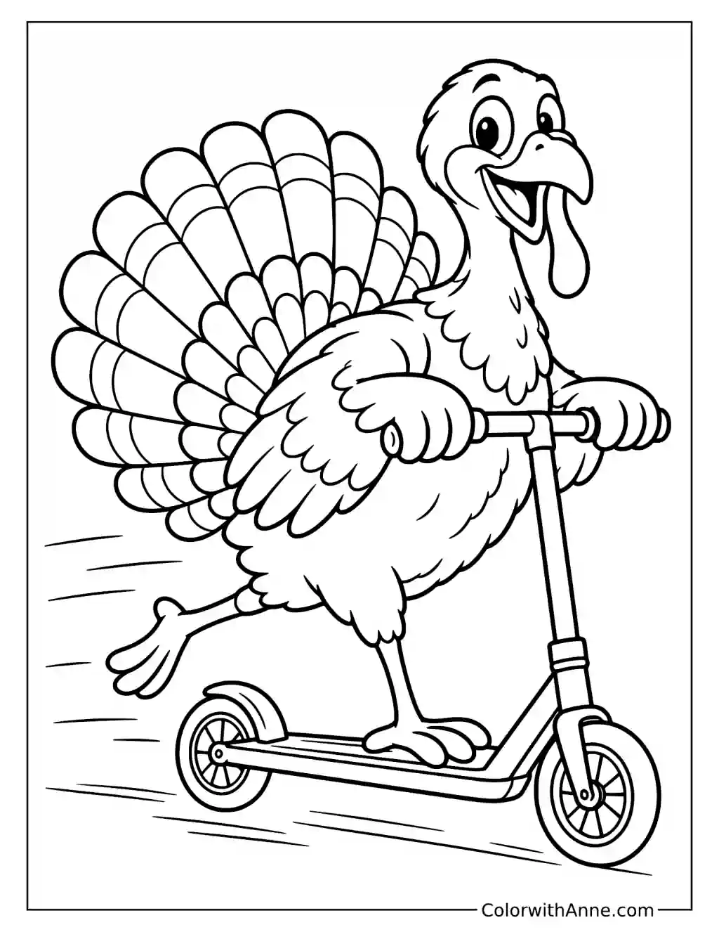 Turkey Riding a Scooter Coloring Page