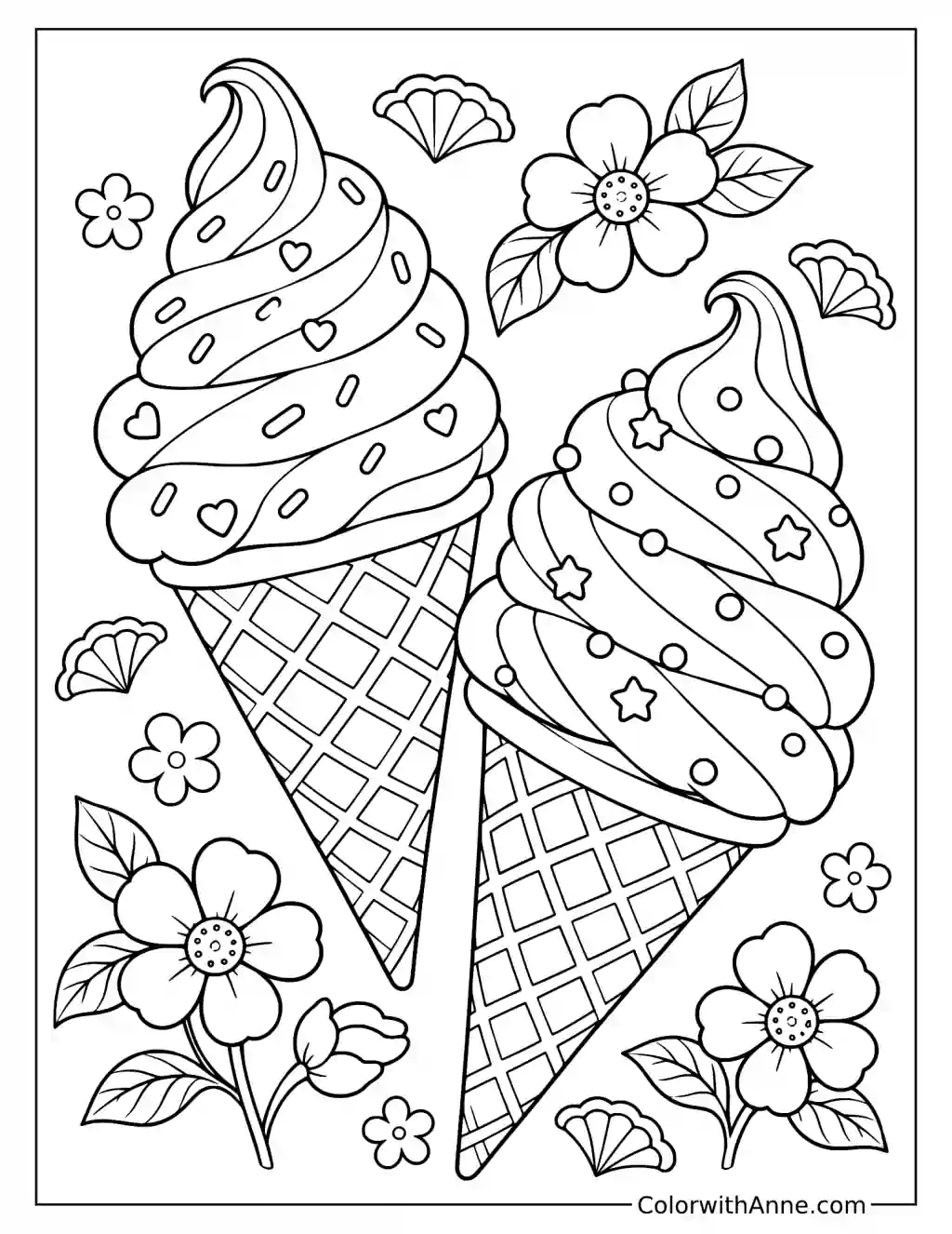 Two Swirl Cones Ice Cream Coloring Page