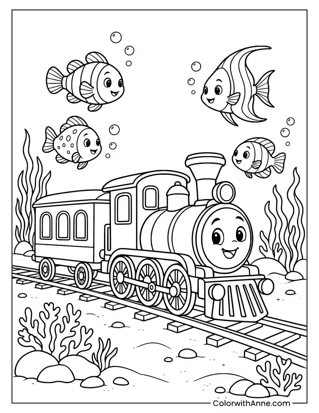 Underwater Sea Life Train Coloring Page