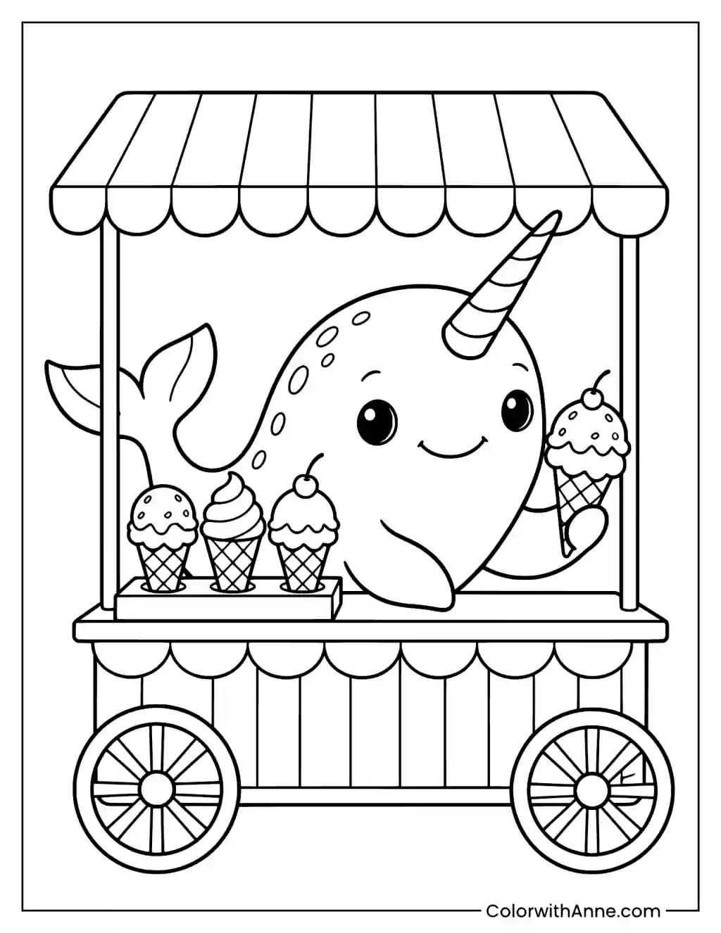 Unicorn Whale Ice Cream Coloring Page