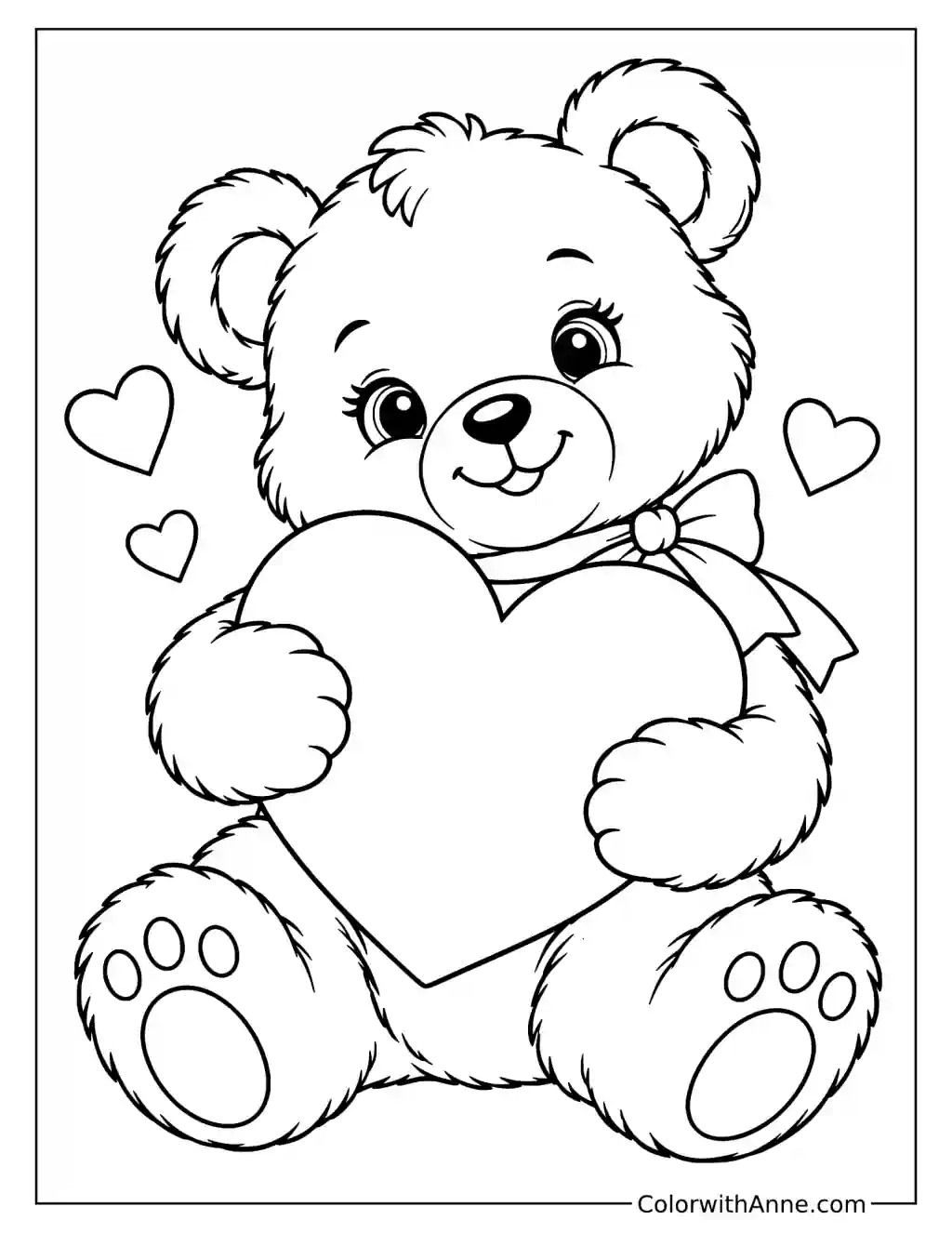 Valentine’s Bear with Hearts Coloring Page