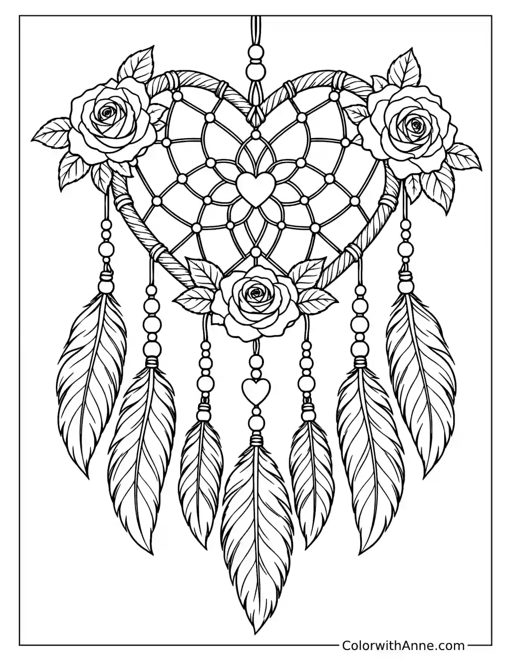 Valentine's Day Dreamcatcher Coloring Page