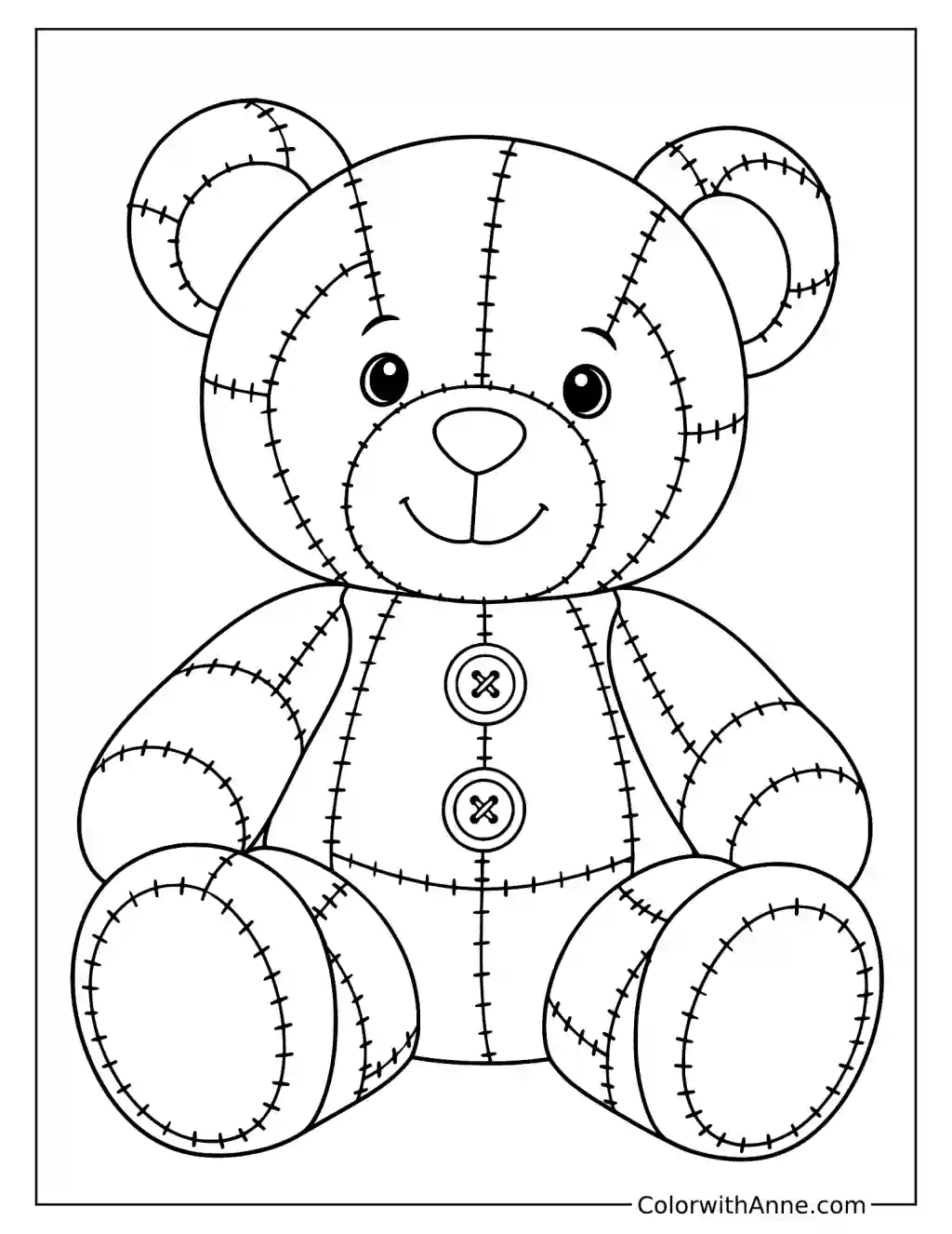 Vintage Stuffed Bear Patchwork Teddy Coloring Page