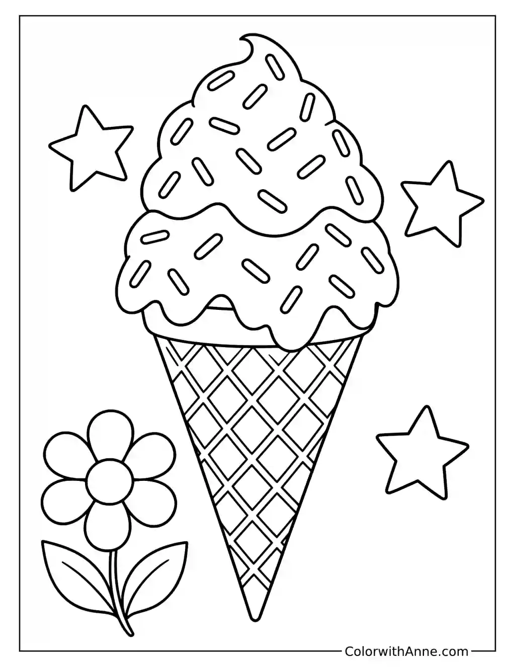 Waffle Cone with Sprinkles Coloring Page