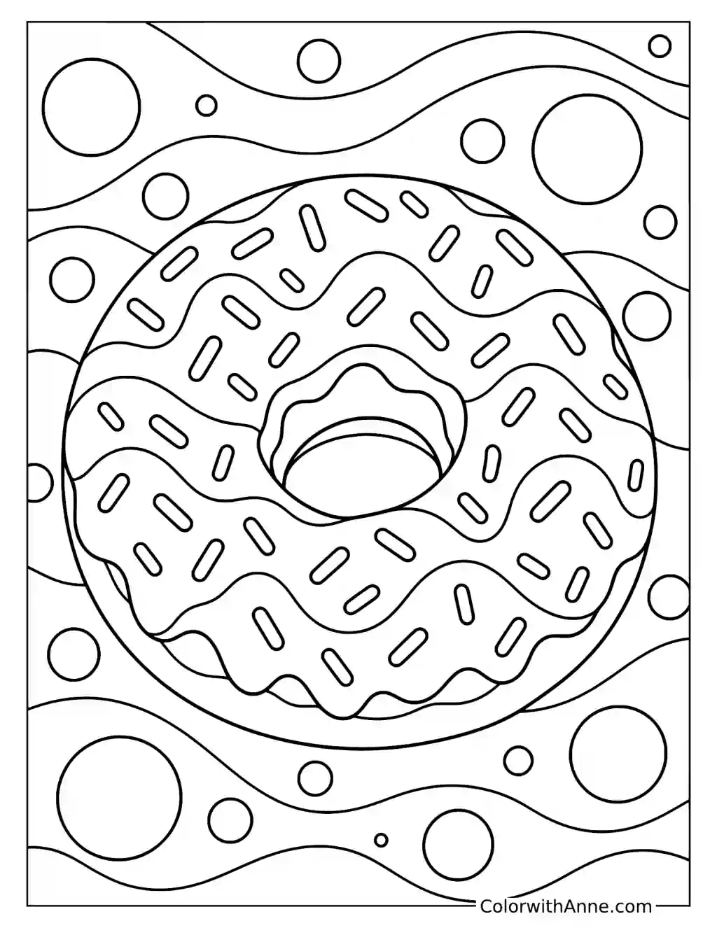 Wavy Pattern Donut with Background Circles Coloring Page
