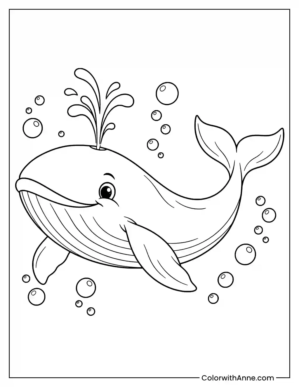 Whale and Bubbles Coloring Page