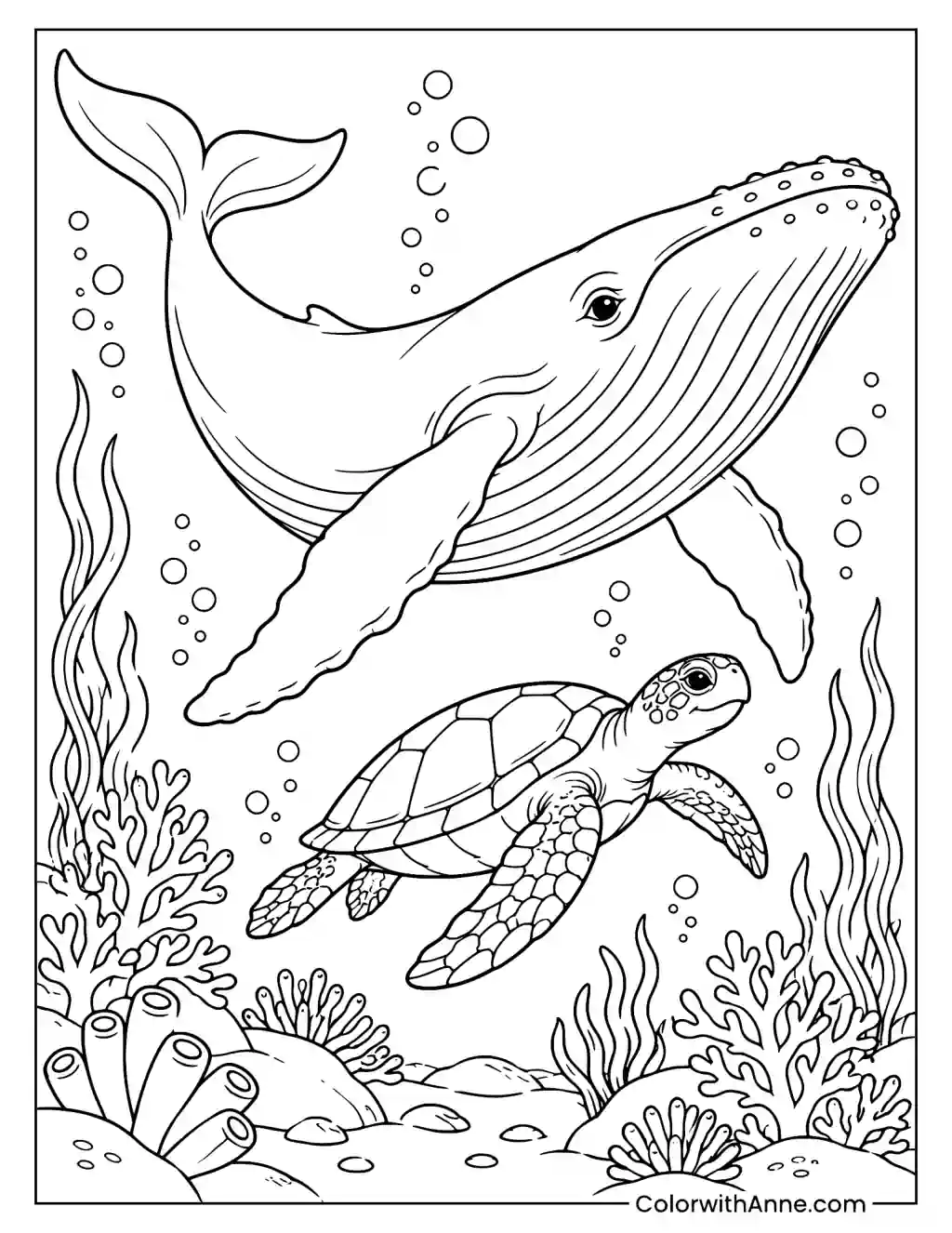 Whale in the Sea Coloring Page