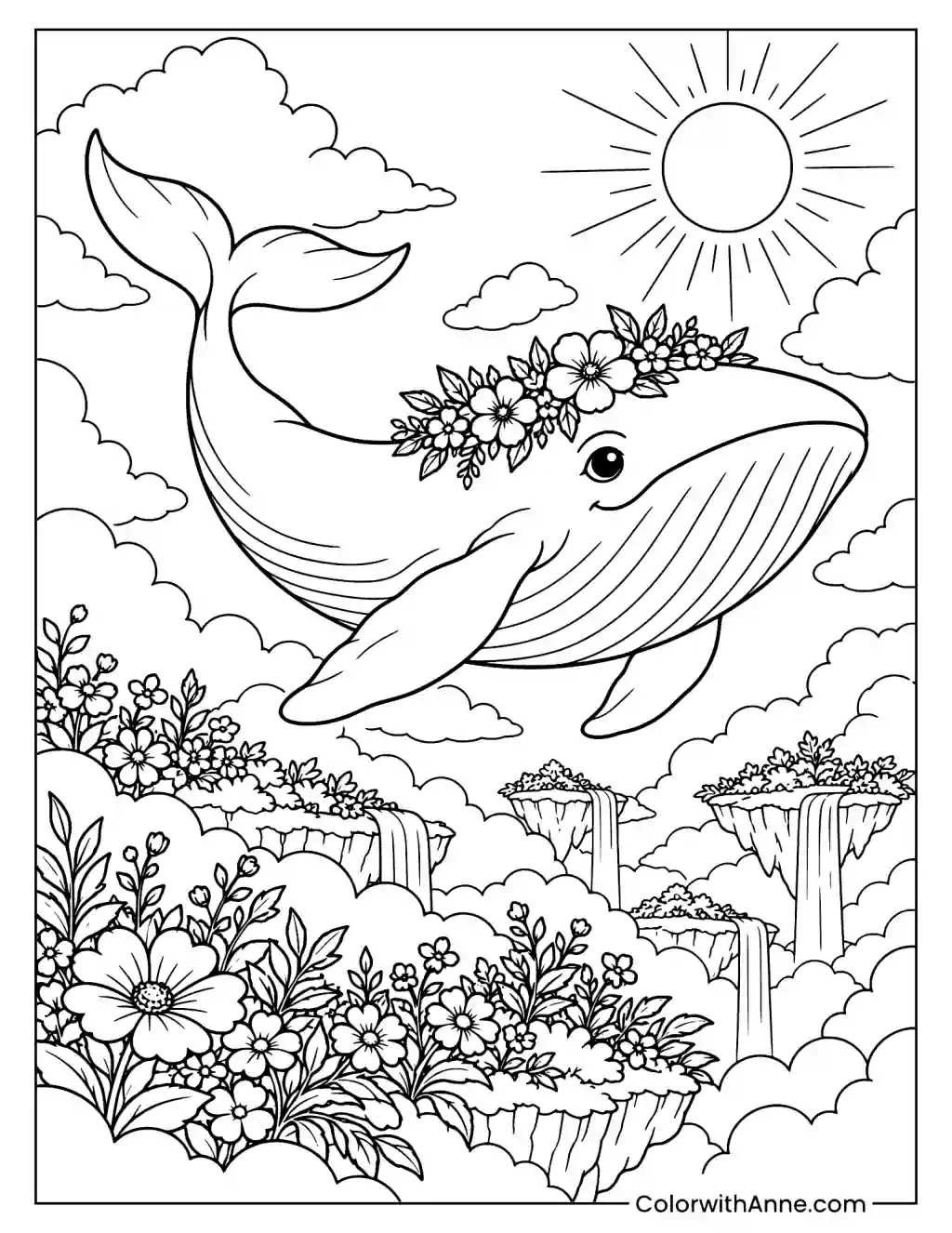 Whale's Garden in the Sky Coloring Page