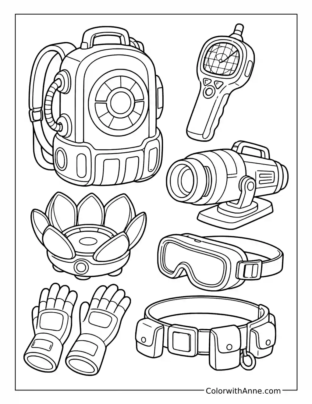 Proton Pack Ghost Detector and Ghost-Catching Equipment coloring page