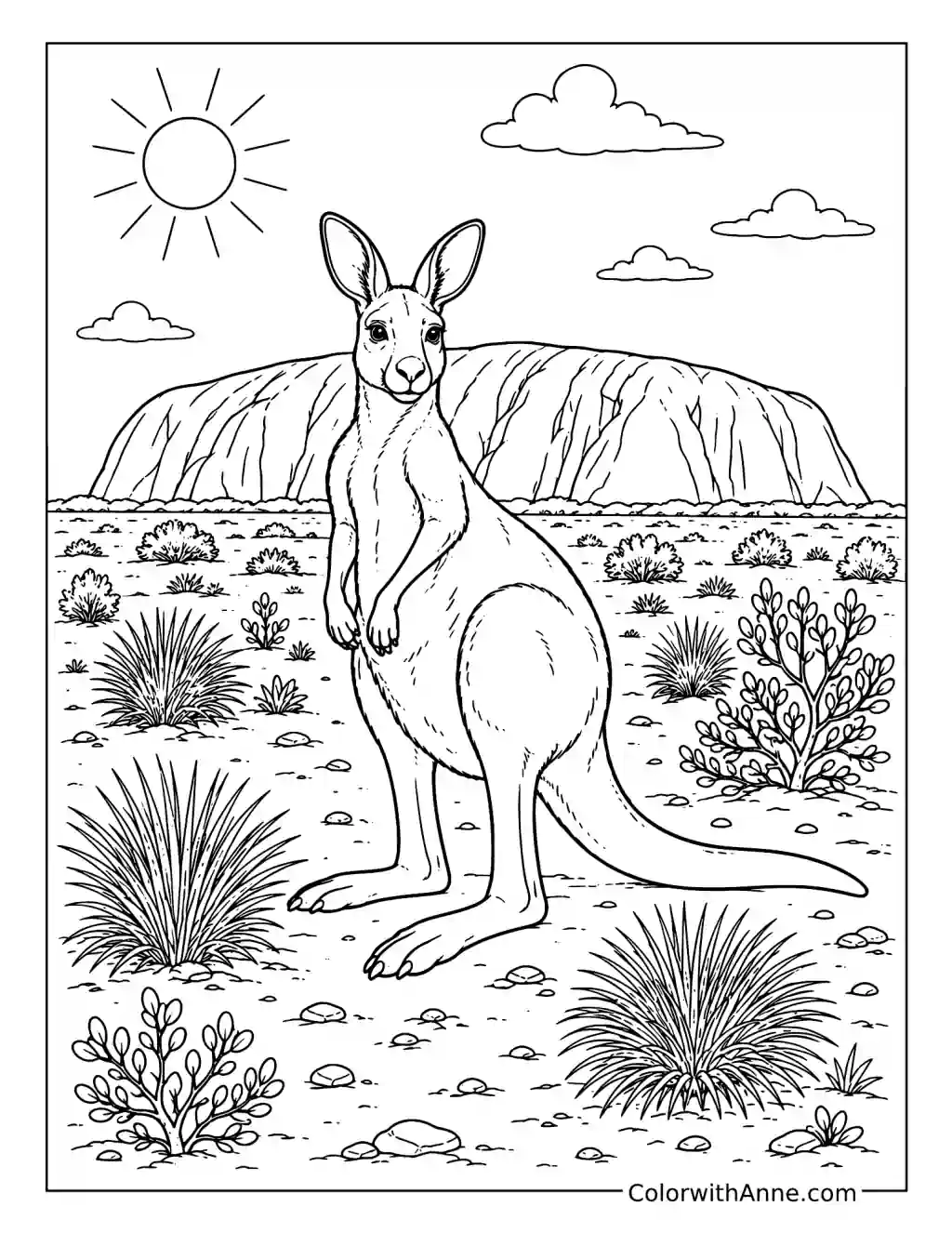 Proud Kangaroo at Uluru coloring page
