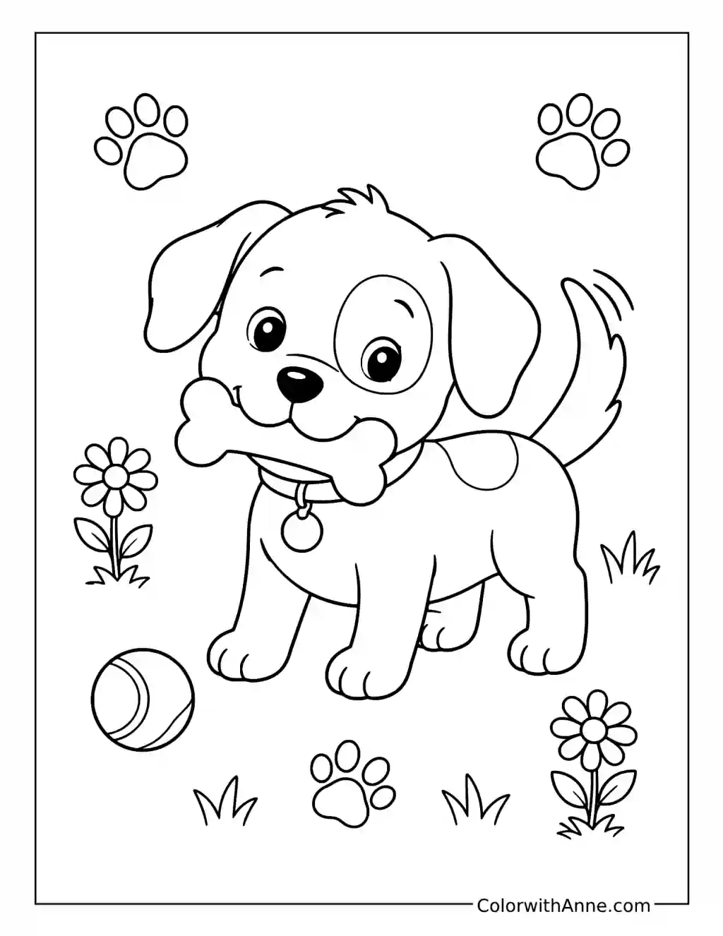 Proud Puppy with a Bone Toy coloring page