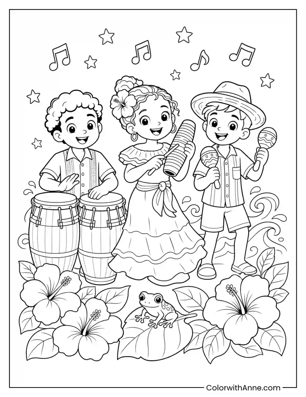 Puerto Rican Music Makers coloring page