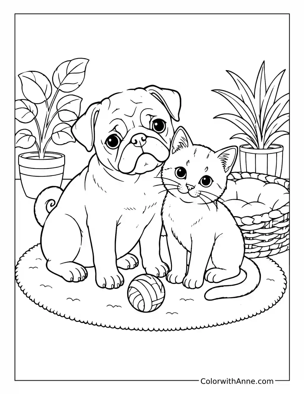 Pug and Kitten Best Friends coloring page