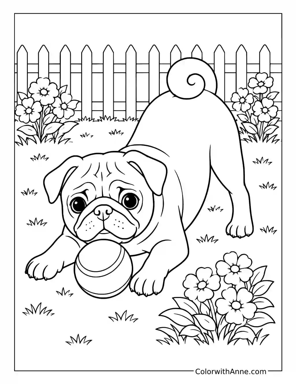 Pug Playing with a Ball coloring page