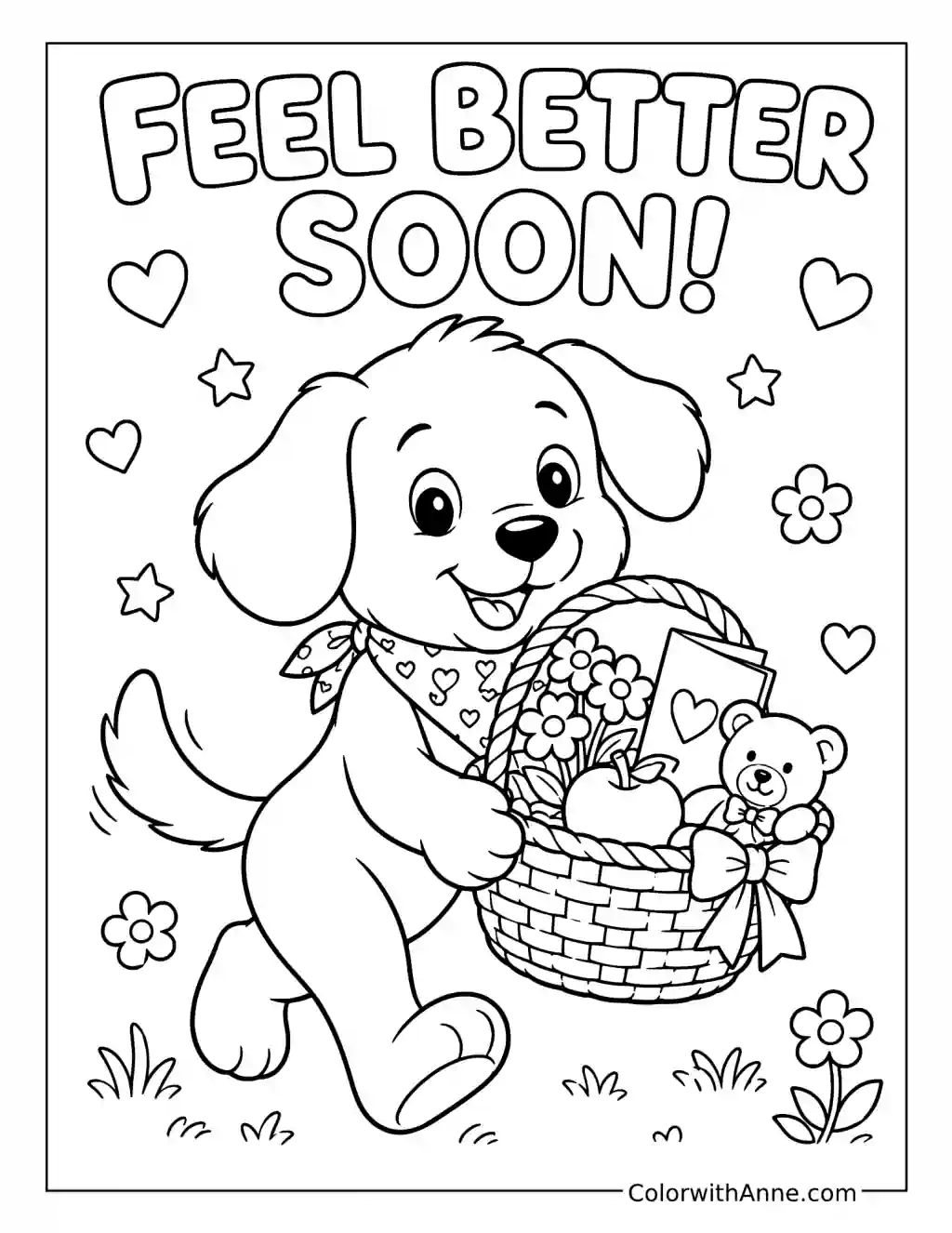 Puppy Brings a Feel-Better Basket coloring page