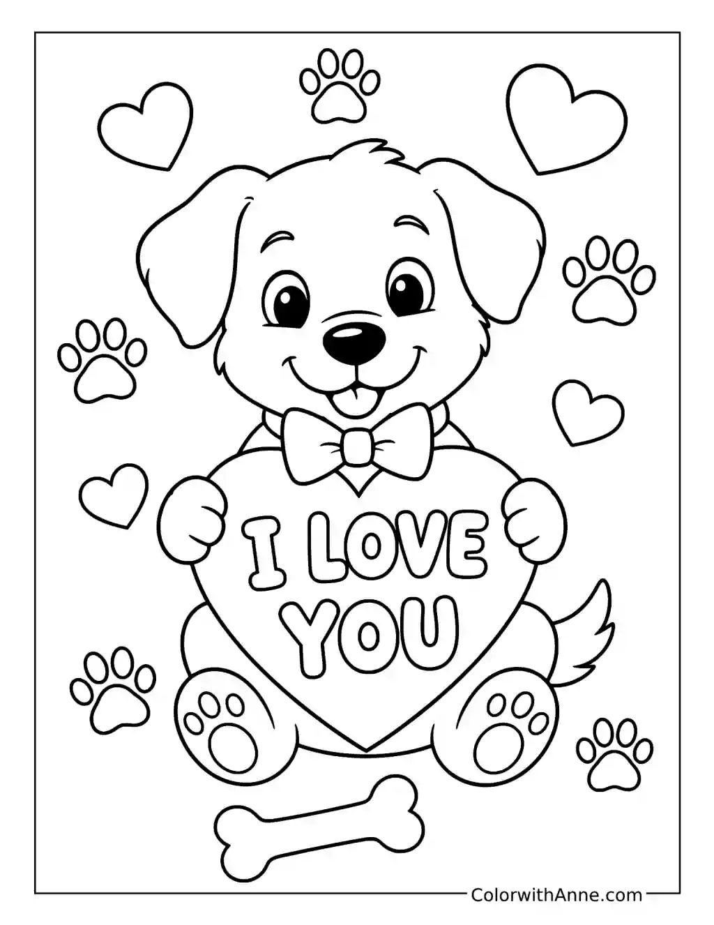 Puppy Holding an I Love You Heart coloring page
