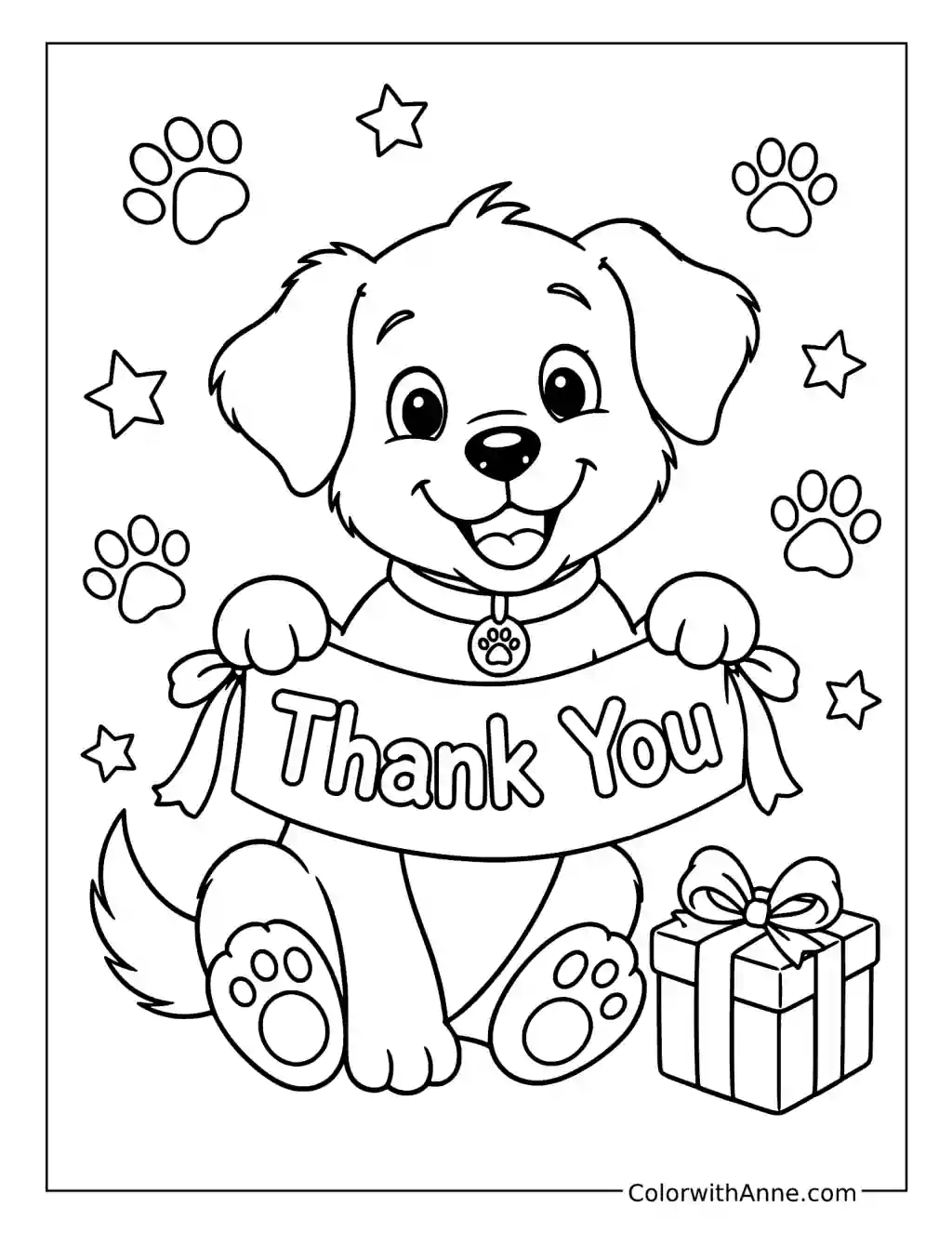 Puppy Holding Thank You Banner coloring page