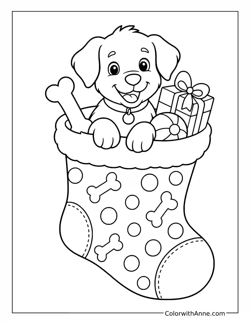 Puppy Peekaboo Christmas Stocking coloring page