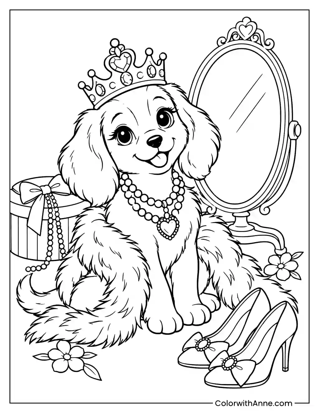 Puppy Playing Dress-Up Coloring Page