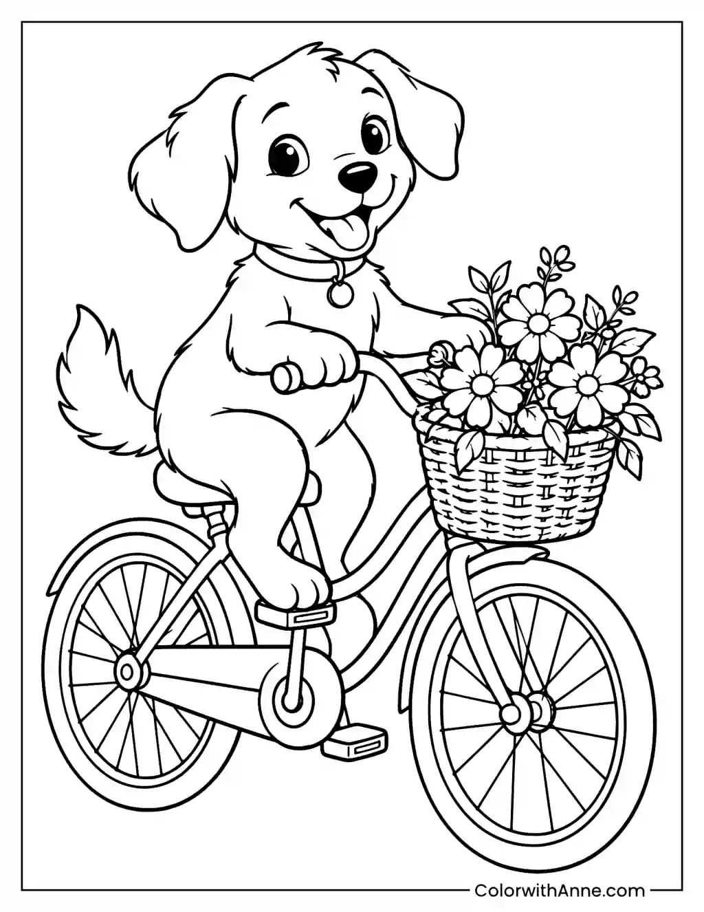 Puppy Riding a Bicycle Coloring Page