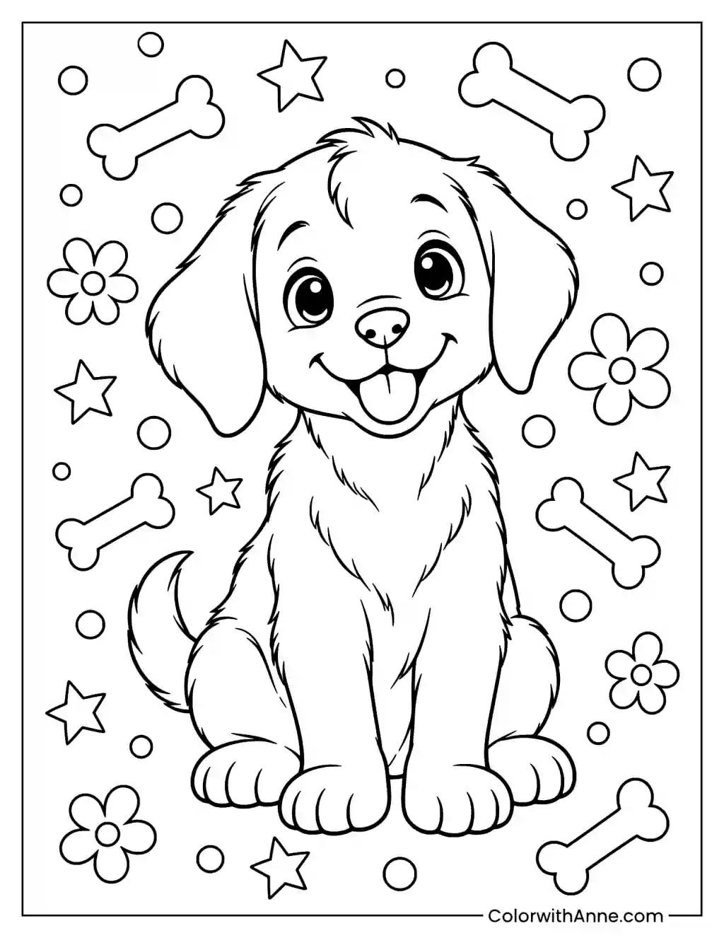 Puppy with Patterned Background Coloring Page