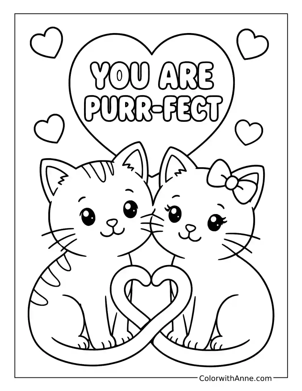 Purr-Fect Cat Couple with Heart-Shaped Tails coloring page