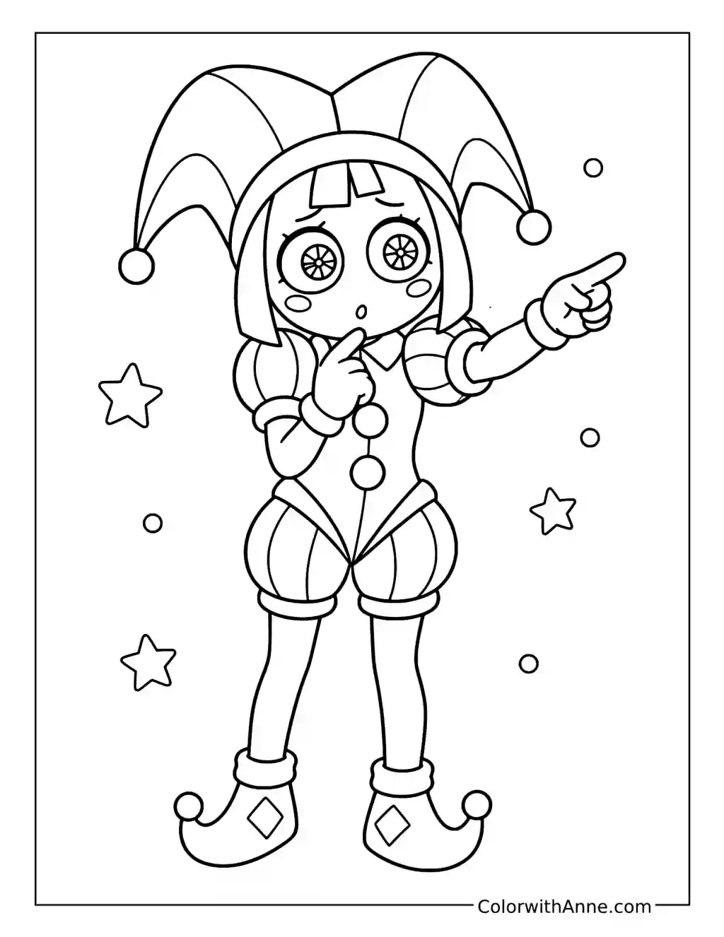 Puzzled Pomni Pointing coloring page