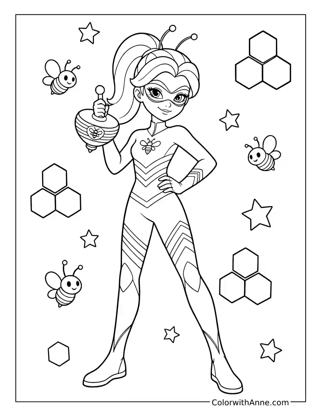 Queen Bee Holding Her Spinning Top coloring page