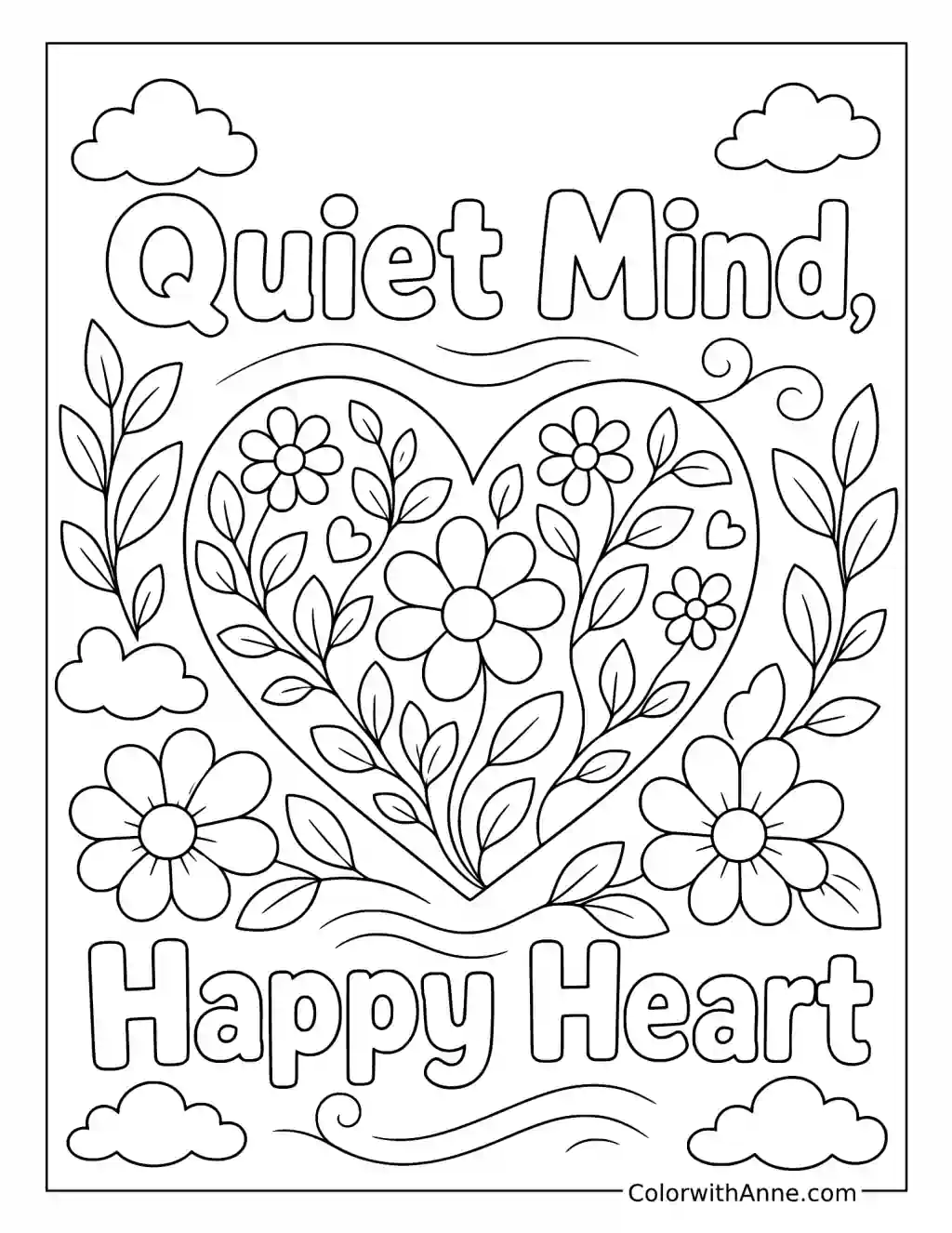 Quiet Mind, Happy Heart coloring page