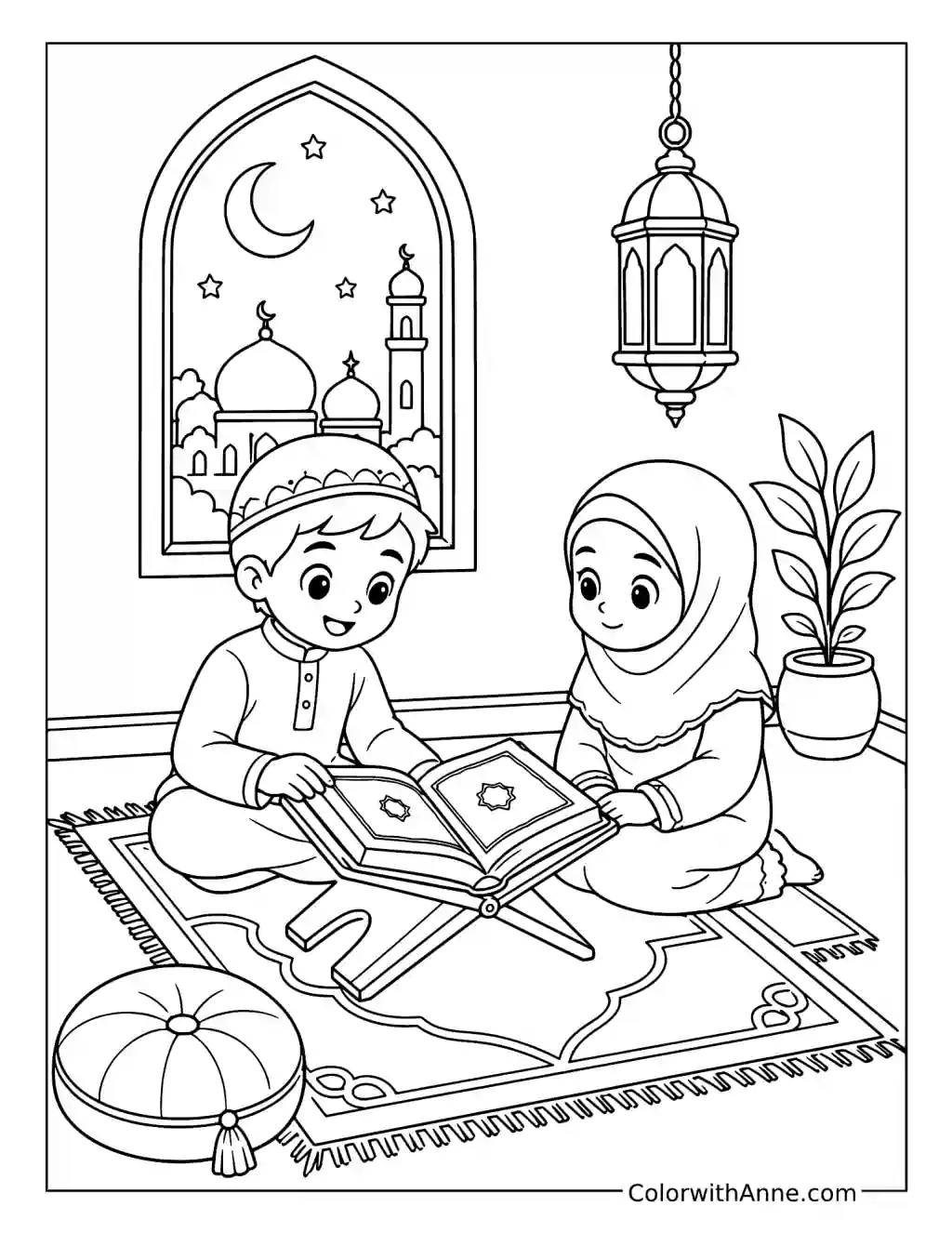 Quran Reading During Ramadan coloring page