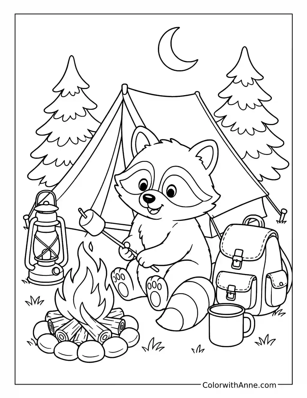 Raccoon Campfire coloring page