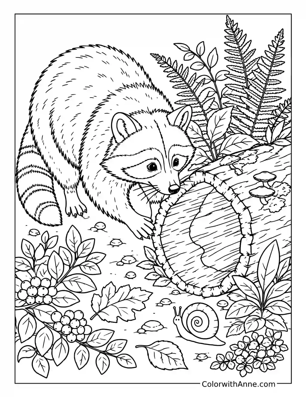 Raccoon Exploring the Forest coloring page