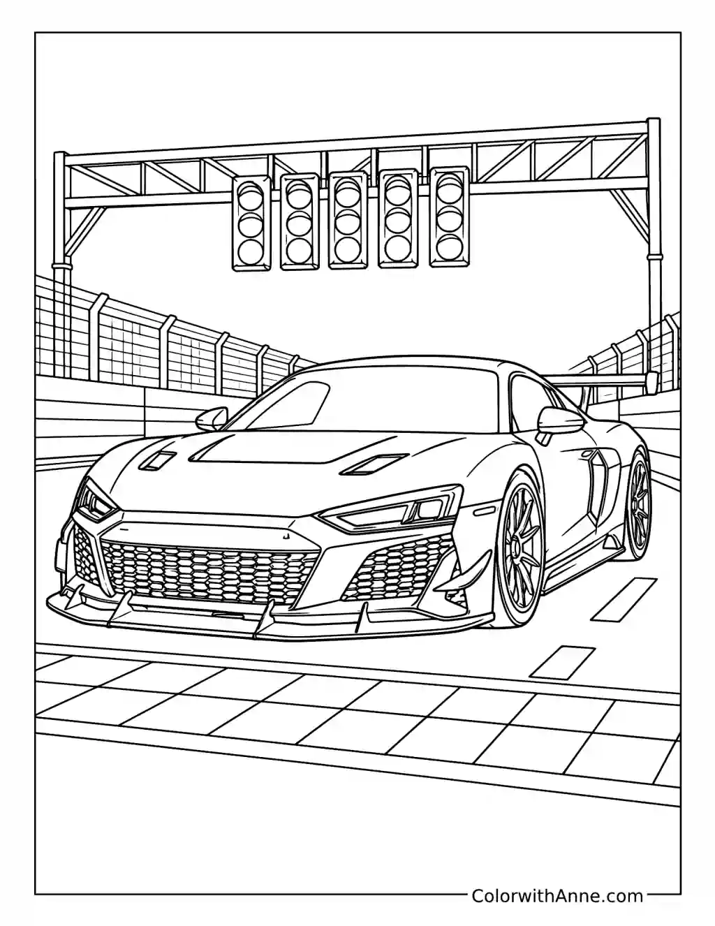Racing Car Under Starting Lights coloring page