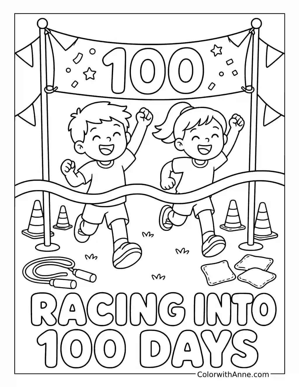 Racing into 100 Days Field Day coloring page
