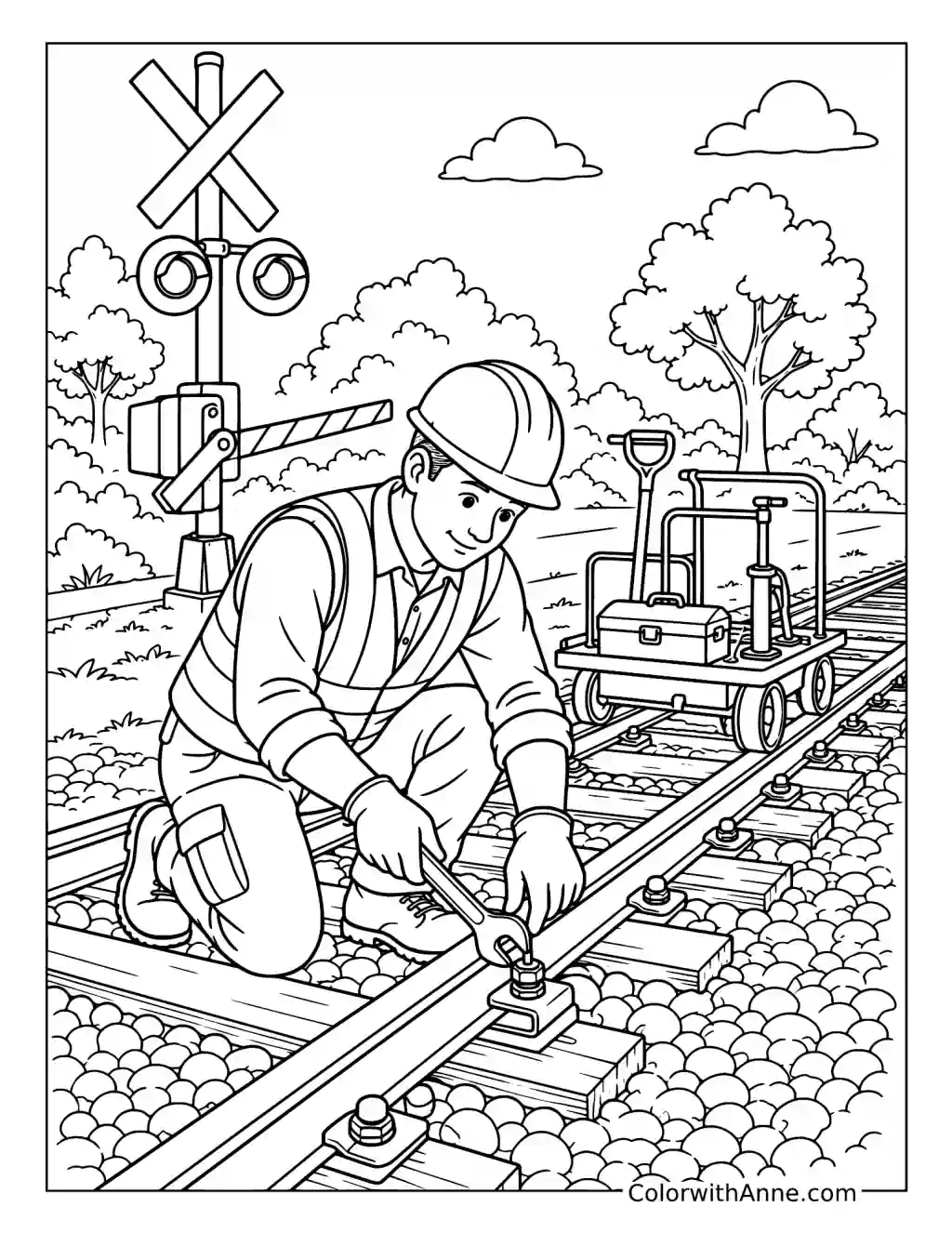 Railroad Worker Maintaining the Tracks coloring page