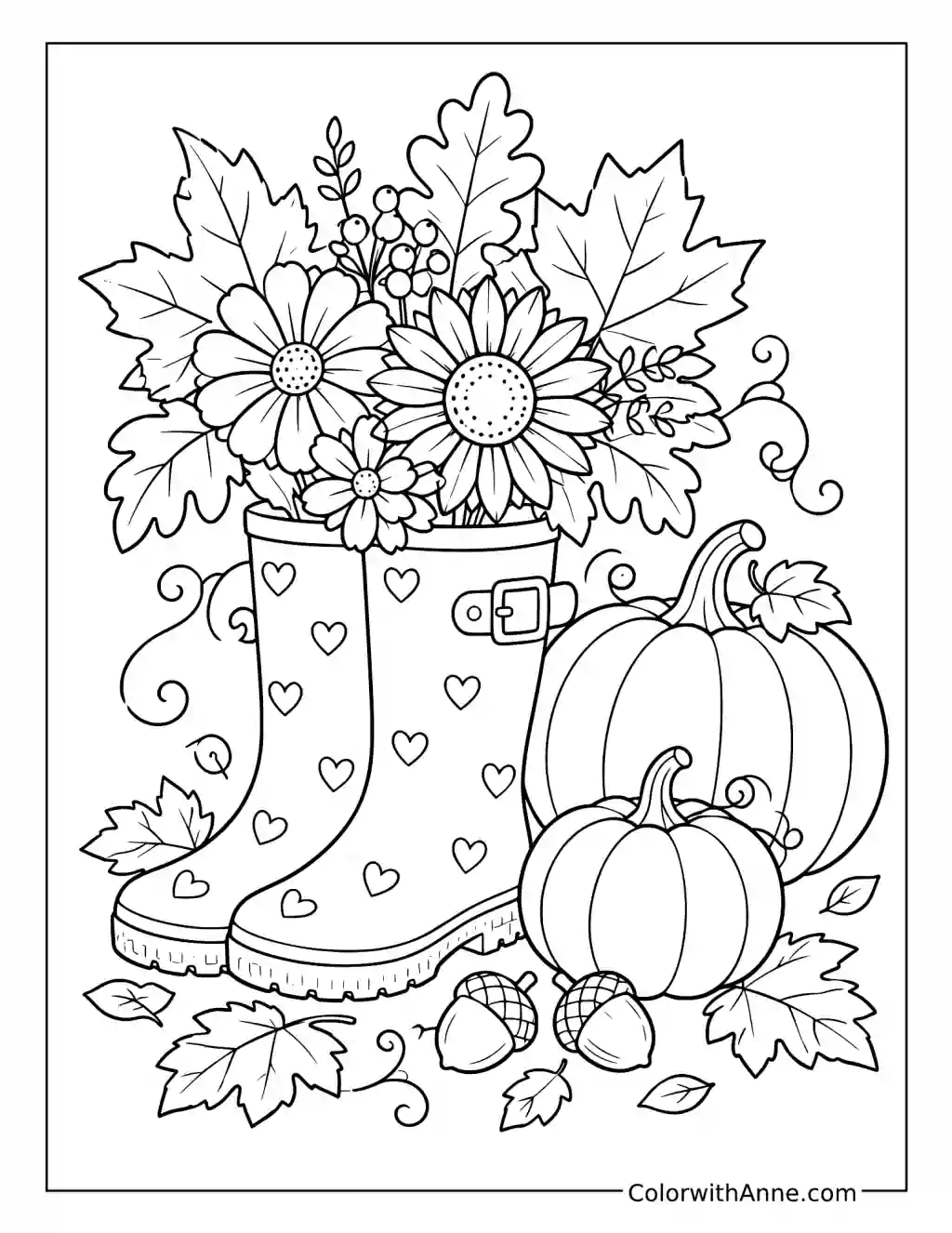 Rain Boots with Flowers and Pumpkins coloring page