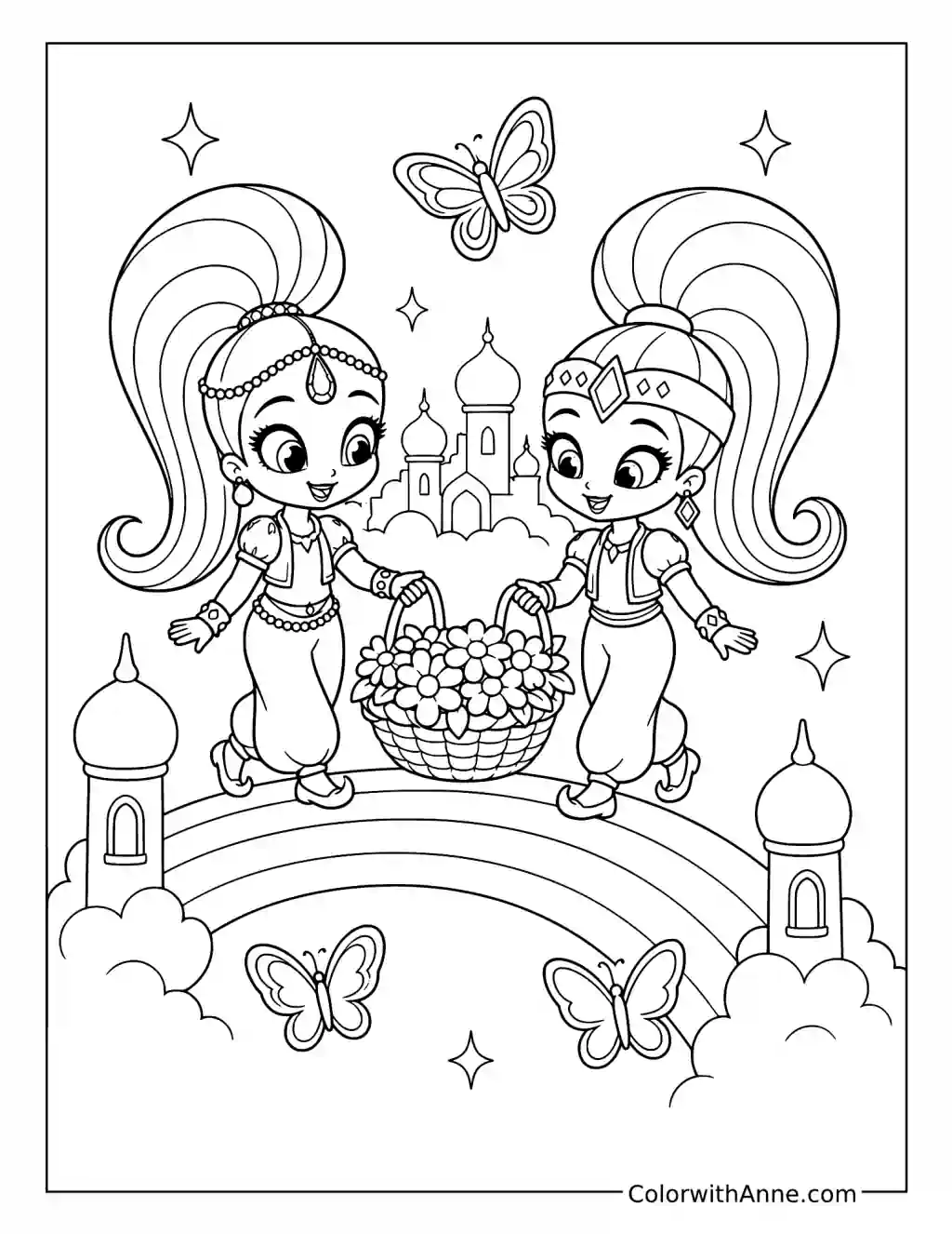 Rainbow Bridge Flower Basket Adventure coloring page