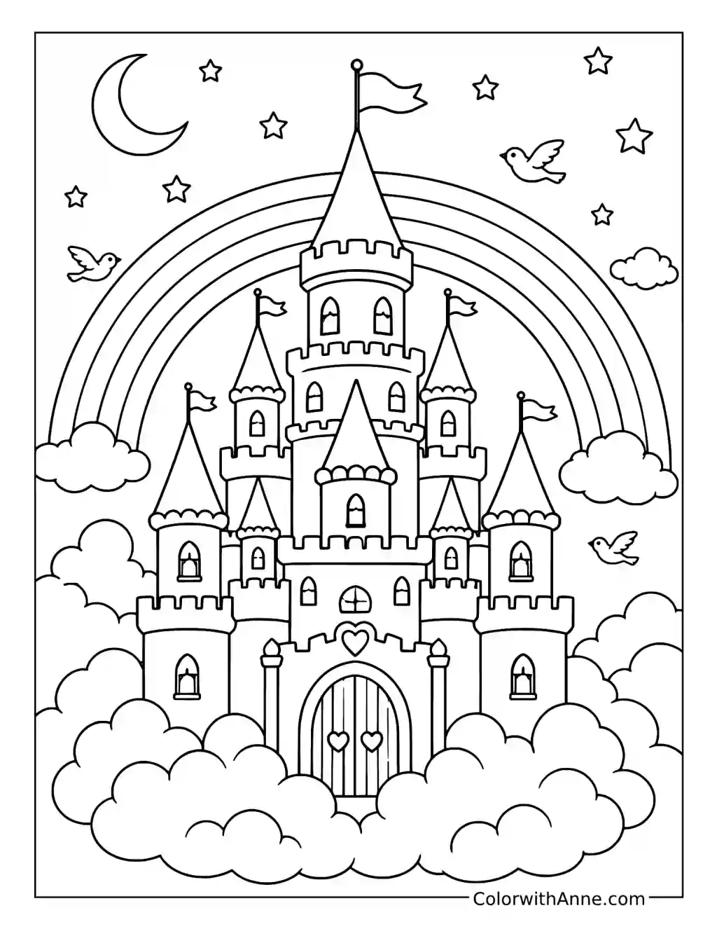 Rainbow Castle in the Clouds coloring page