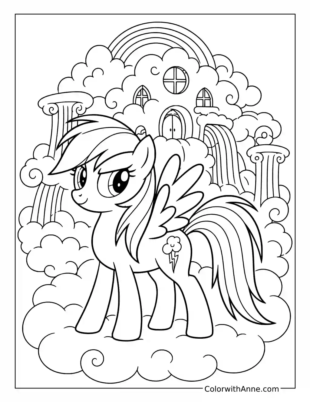 Rainbow Dash at Her Cloud House coloring page