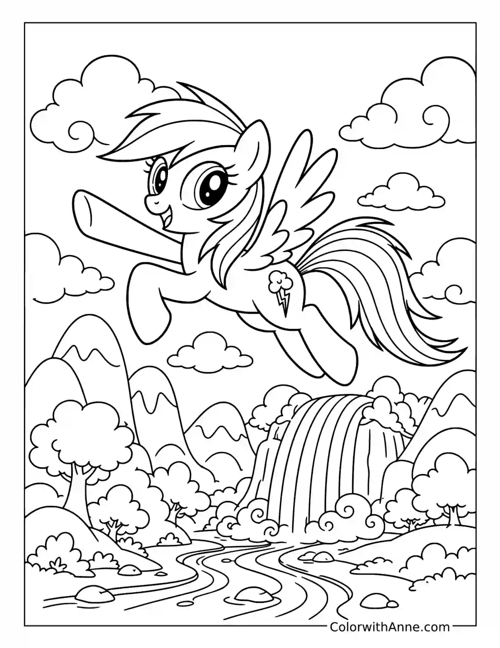 Rainbow Dash at the Rainbow Waterfall coloring page