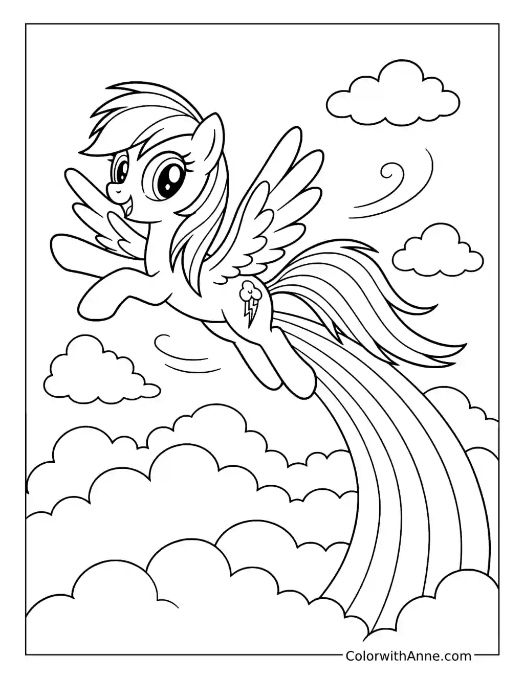 Rainbow Dash Flying with a Rainbow Trail coloring page