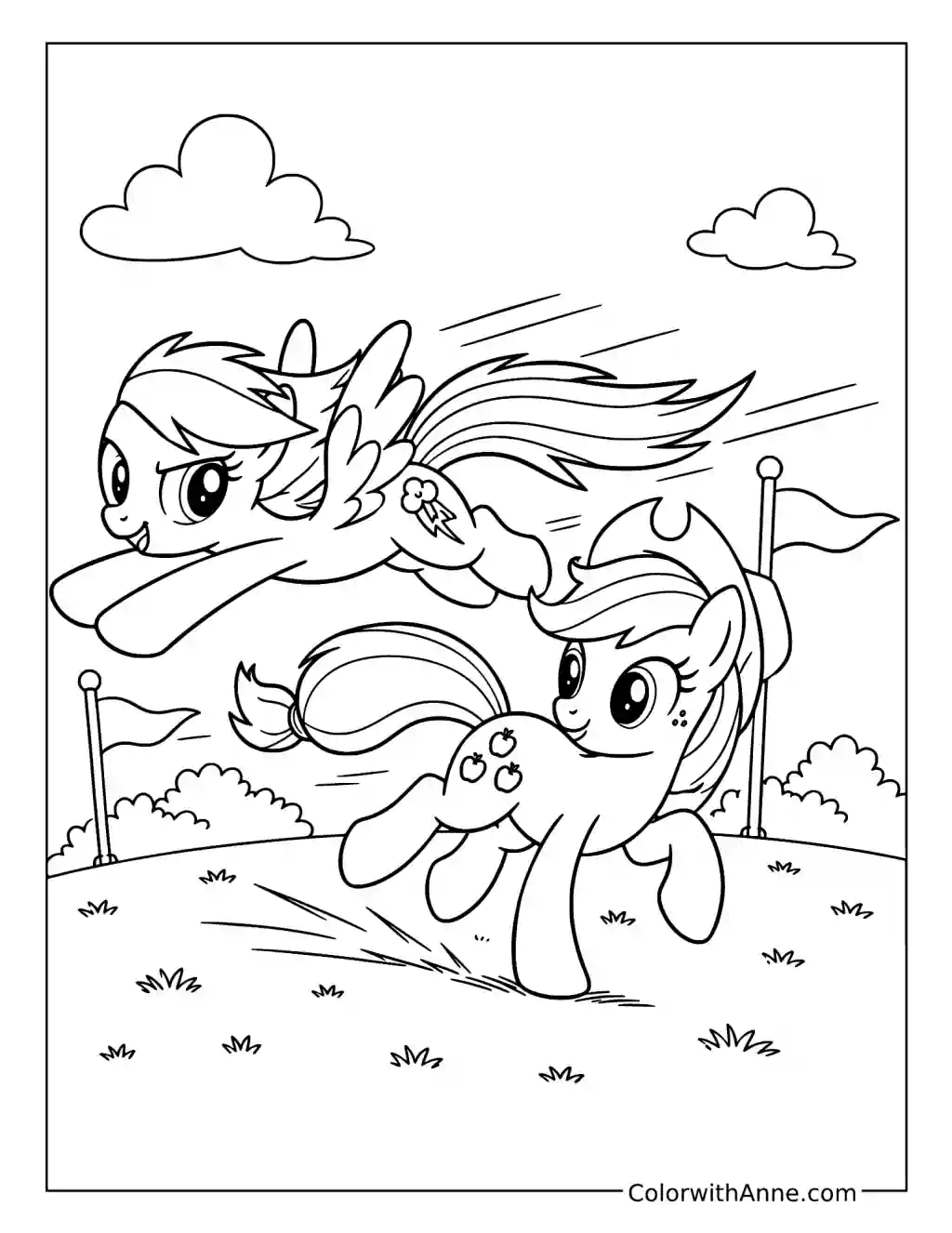 Rainbow Dash Racing Applejack coloring page