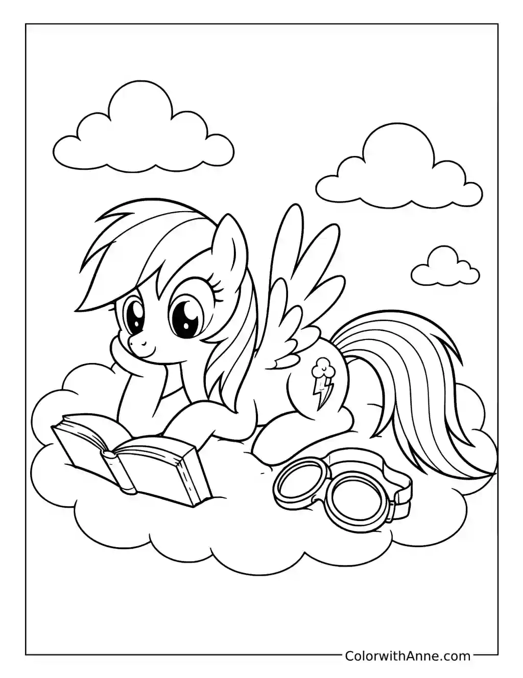 Rainbow Dash Reading an Adventure Book coloring page