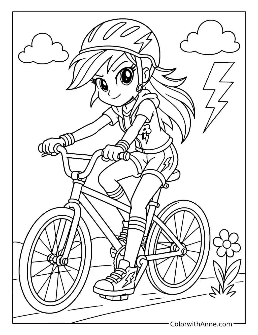 Rainbow Dash Riding a Bicycle coloring page
