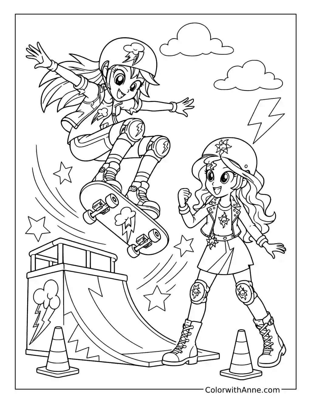 Rainbow Dash Skateboard Trick coloring page
