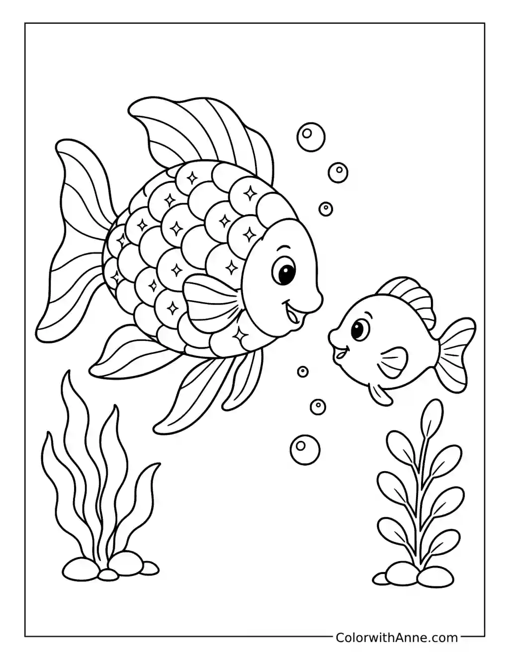 Rainbow Fish and a Little Fish coloring page