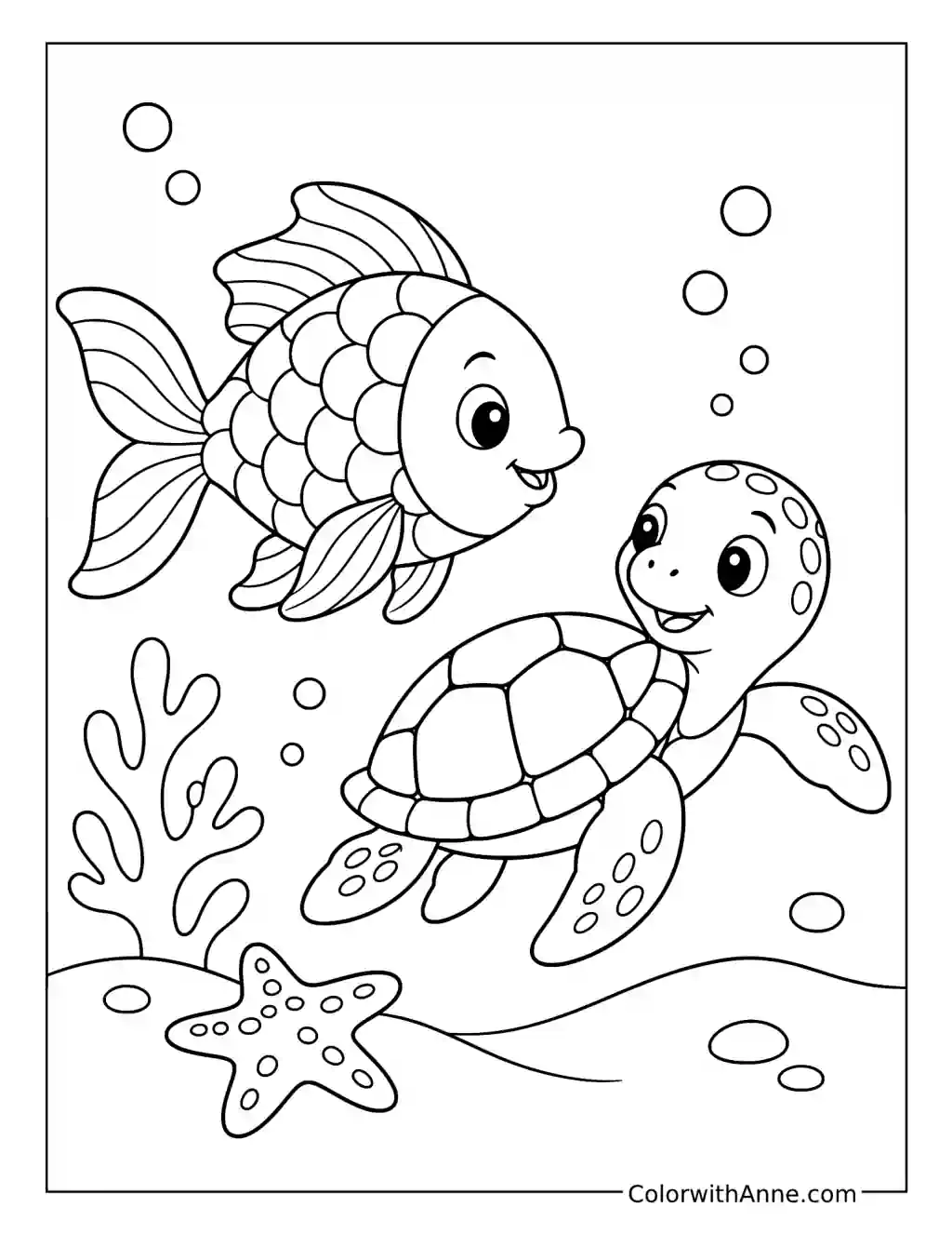Rainbow Fish and Sea Turtle Adventure coloring page